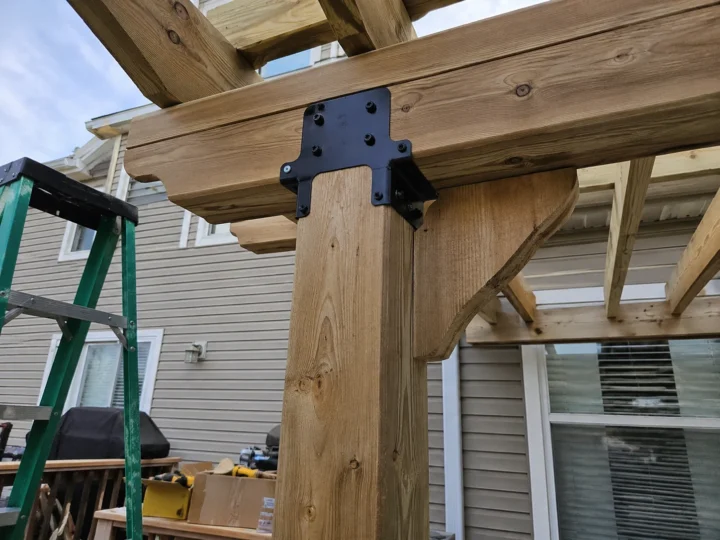 Deck beam bracket connection close up in Williamsburg, Iowa.