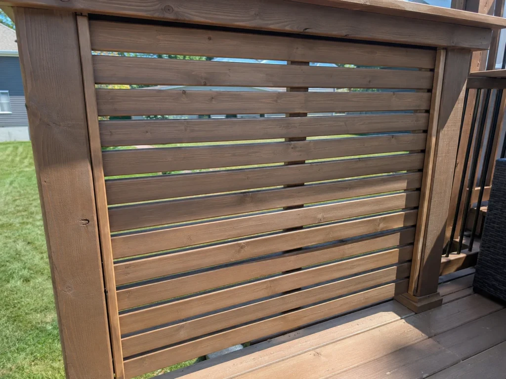 Finished horizontal wood privacy screen in Swisher, Iowa.
