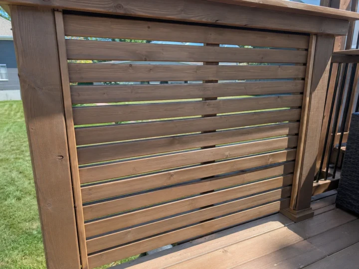 Finished horizontal wood privacy screen in Swisher, Iowa.