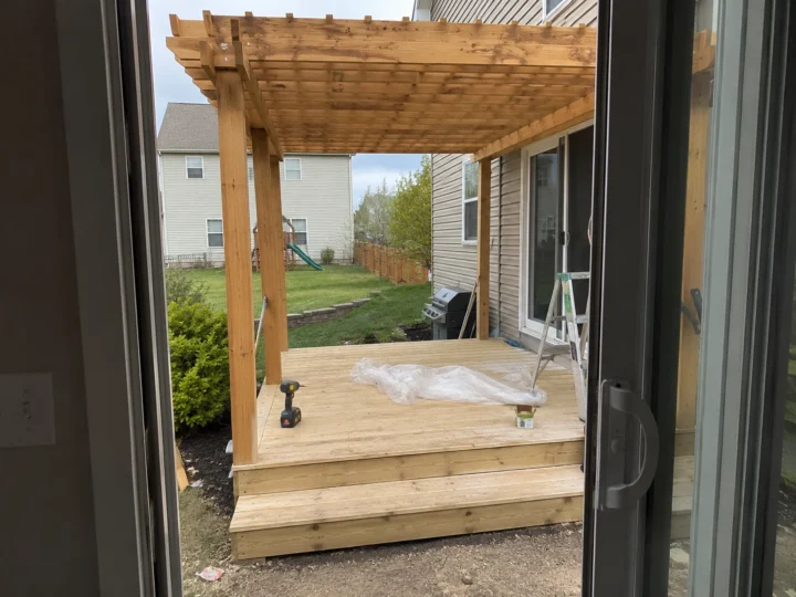 Pergola deck under construction in Solon, Iowa.
